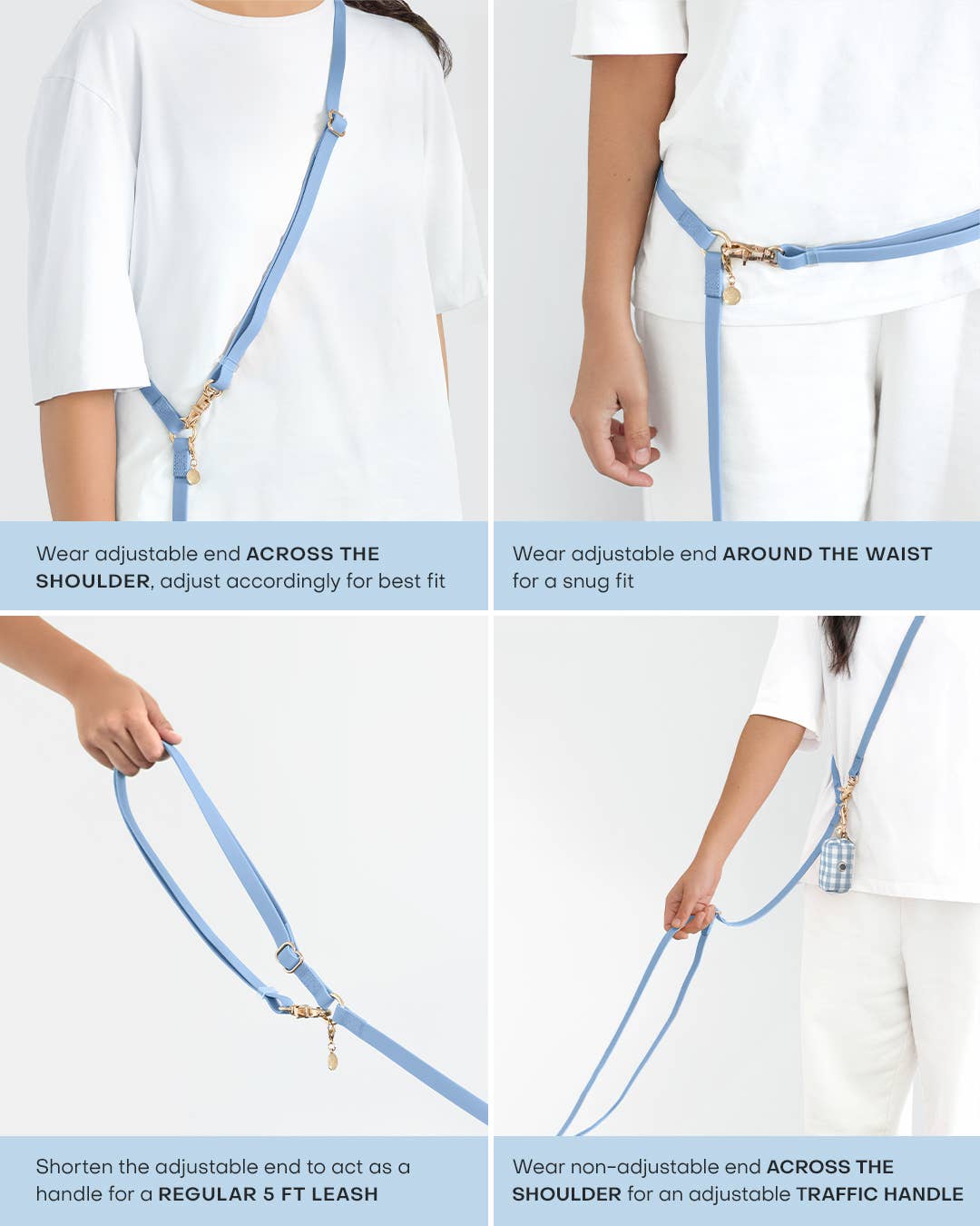 La Laisse pour chien Malibu Blue convertible 4 en 1 mains libres Cloud