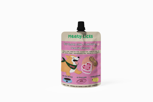 Sachet de beurre de cacahuète aromatisé à gâteau d'anniversaire pour chiens 113g/4oz